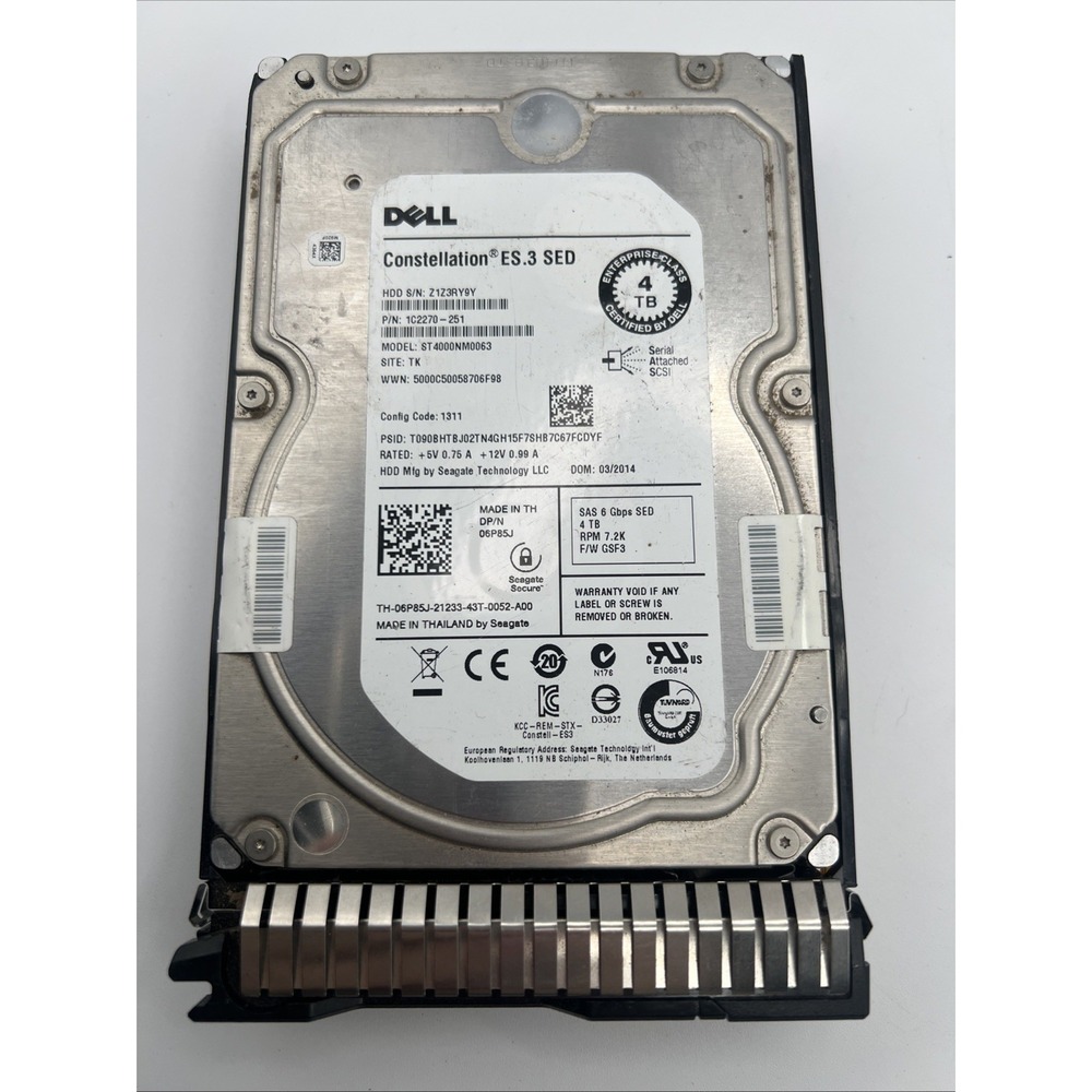 ST4000NM0063 Seagate CONSTELLATION 4TB 7200RPM 6Gb 3.5" SAS HDD Hard Drive Tray